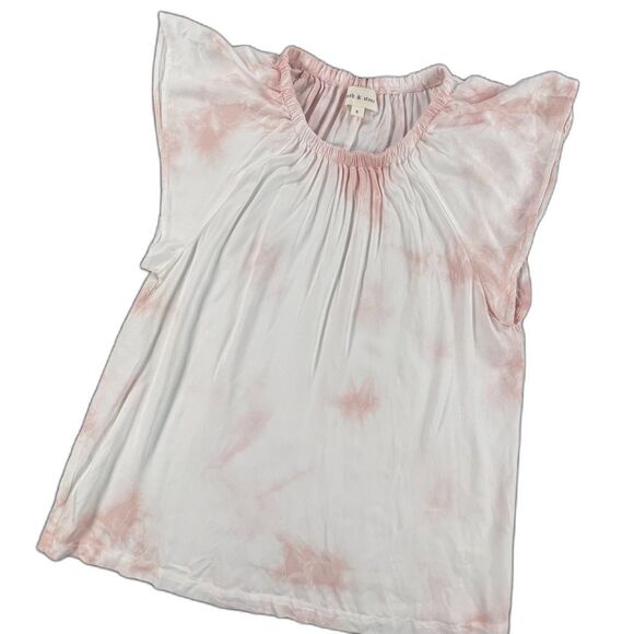 cloth & stone Tops - Cloth & Stone Banded Luxe Dye Top Small Pink Tie Dye Flutter Sleeve Blouse Boho